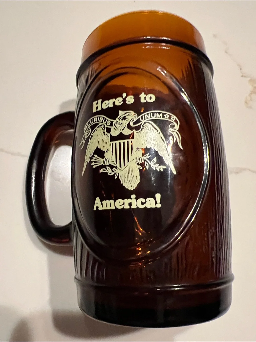 Vintage 1976 Bicentennial Amber Glass Beer Stein George Washington